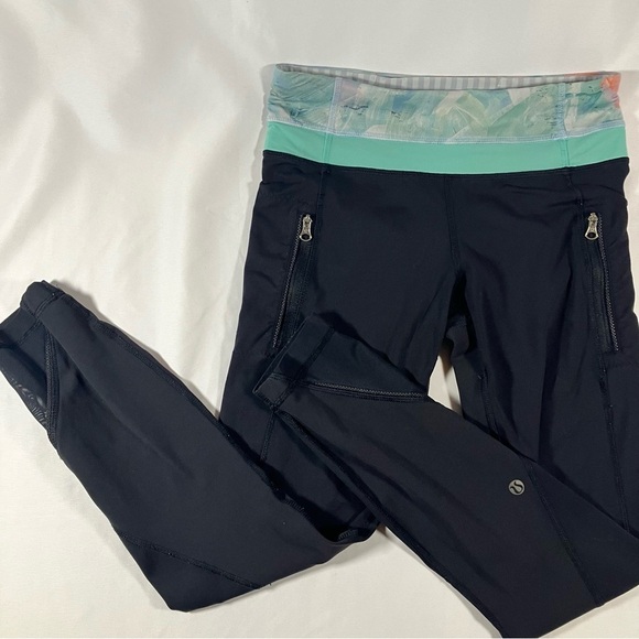 Lululemon Inspire Tight II (Mesh) Black / Blushed Illusion Multi / Menthol sz 4 - Picture 5 of 13
